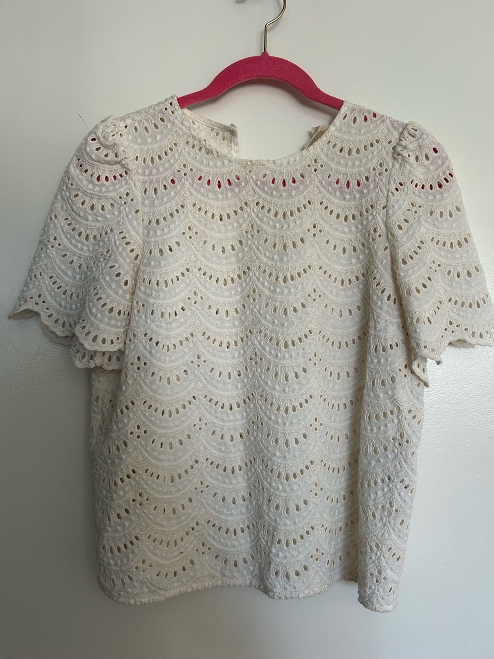 Sezane Lisa Blouse in Ecru - Eyelet Short-Sleeve Top - Picture 4 of 8